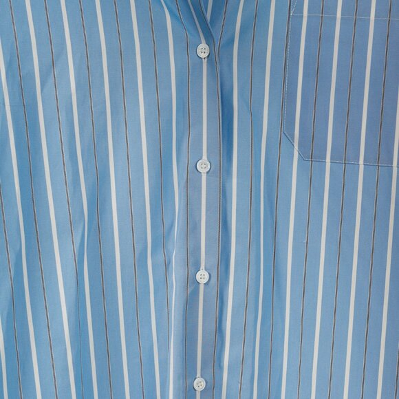 Weekend Max Mara Nadar Light Blue Striped Embroidered Cotton Poplin Shirt - Picture 9 of 16
